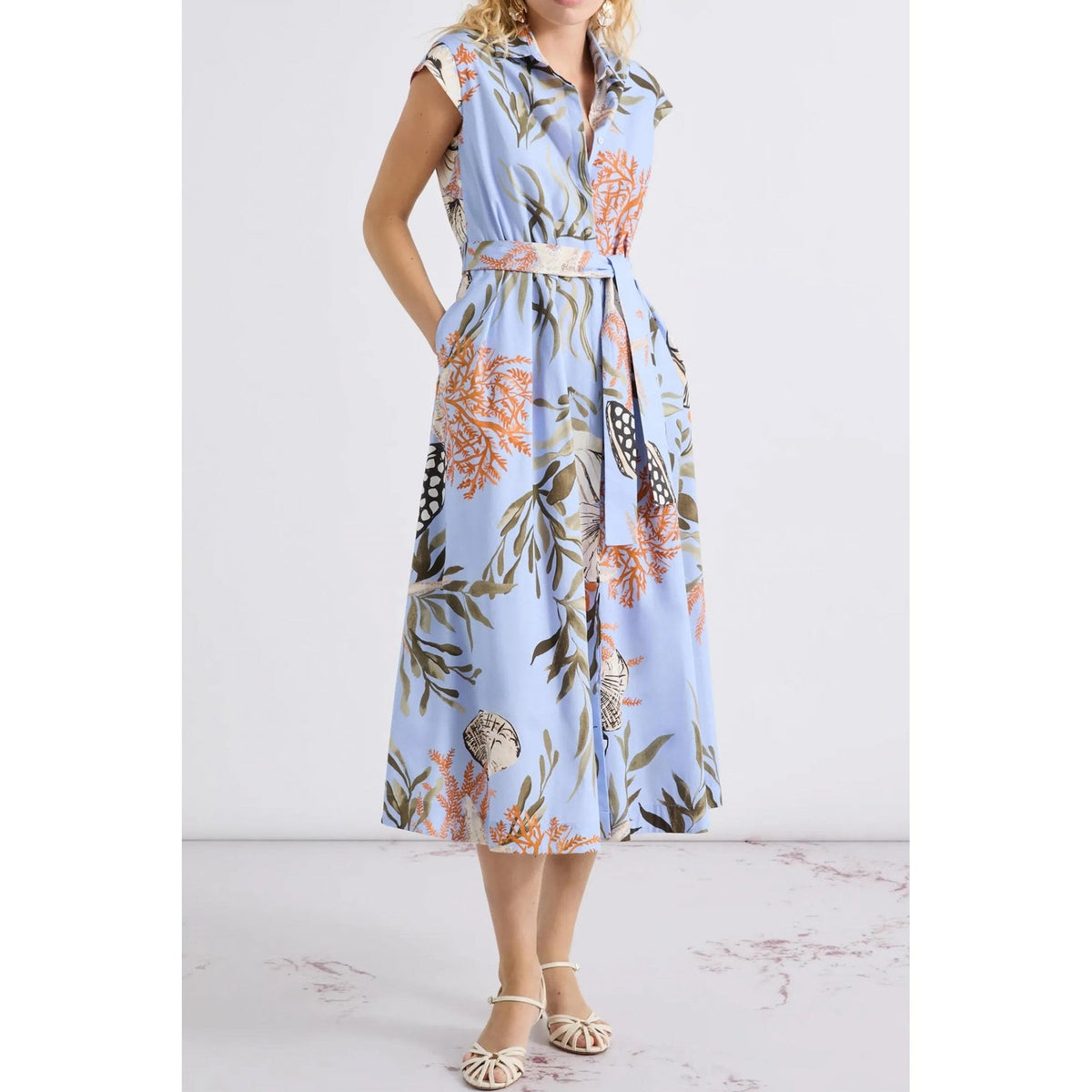 Padana Print Cap Sleeve Stretch Midi Dress