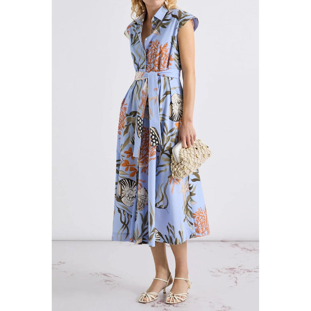 Padana Print Cap Sleeve Stretch Midi Dress
