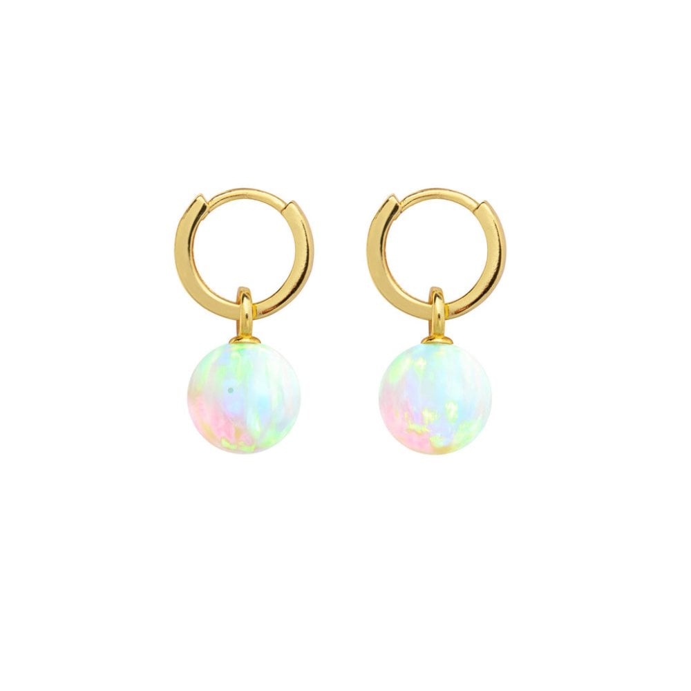 Sea Opal 8mm Hoop Earrings - 14ct Gold Vermeil