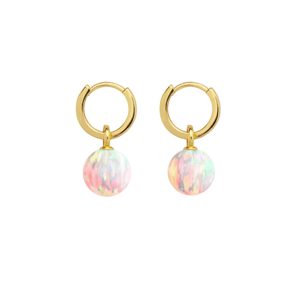 Sun Opal 8mm Hoop Earrings - 14ct Gold Vermeil