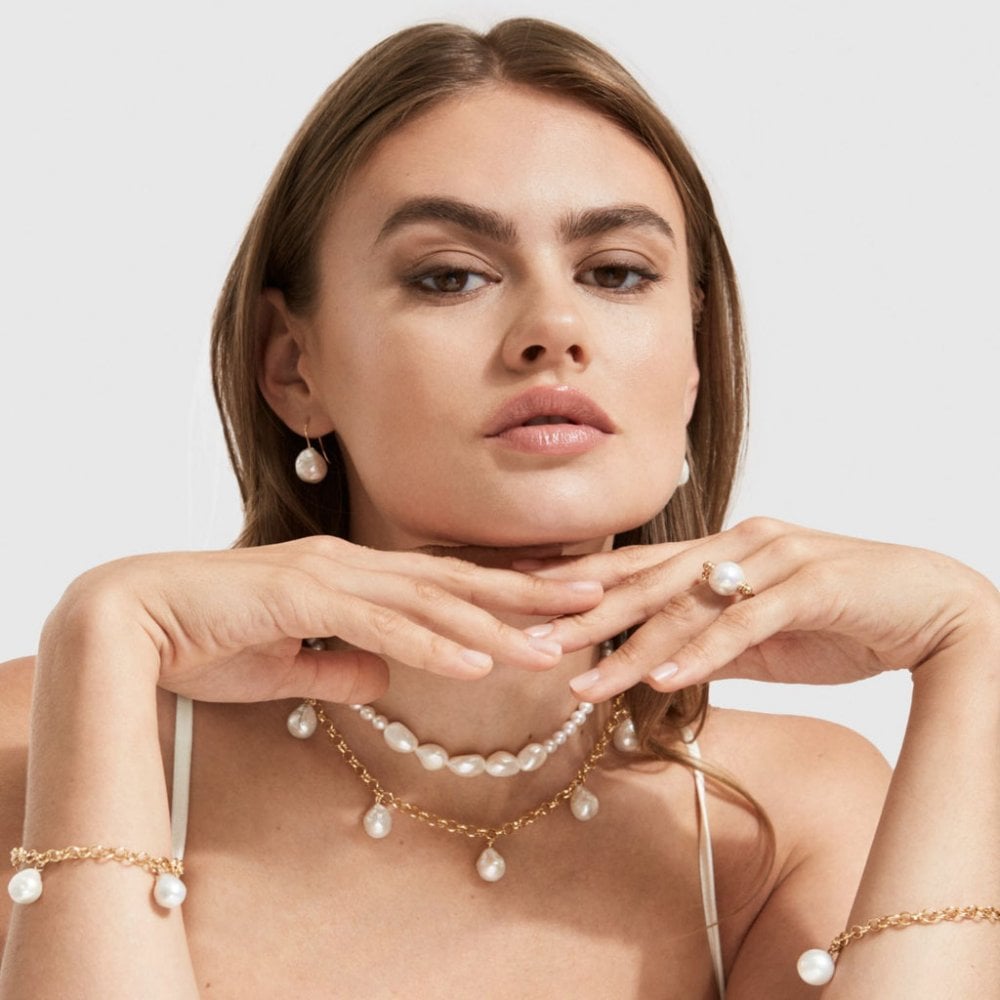AELIA 5 Baroque Pearl Chain Necklace - 14ct Gold Filled