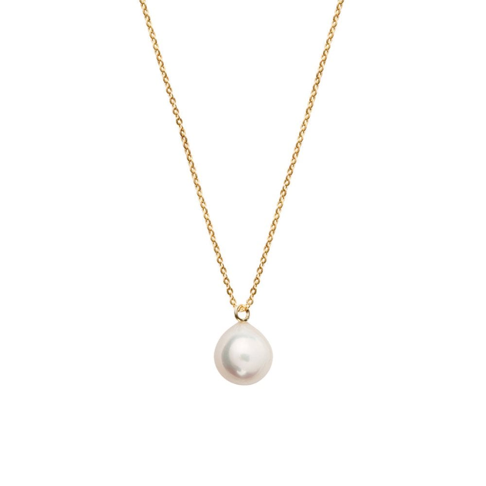 White Pearl Fine Chain Necklace - 9ct Yellow Gold