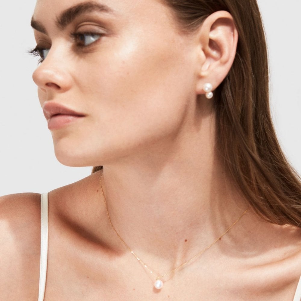 White Pearl Fine Chain Necklace - 9ct Yellow Gold