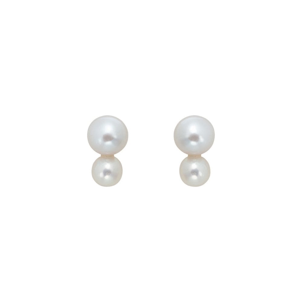 PLUA Medium White Pearl Studs - 9ct Yellow Gold