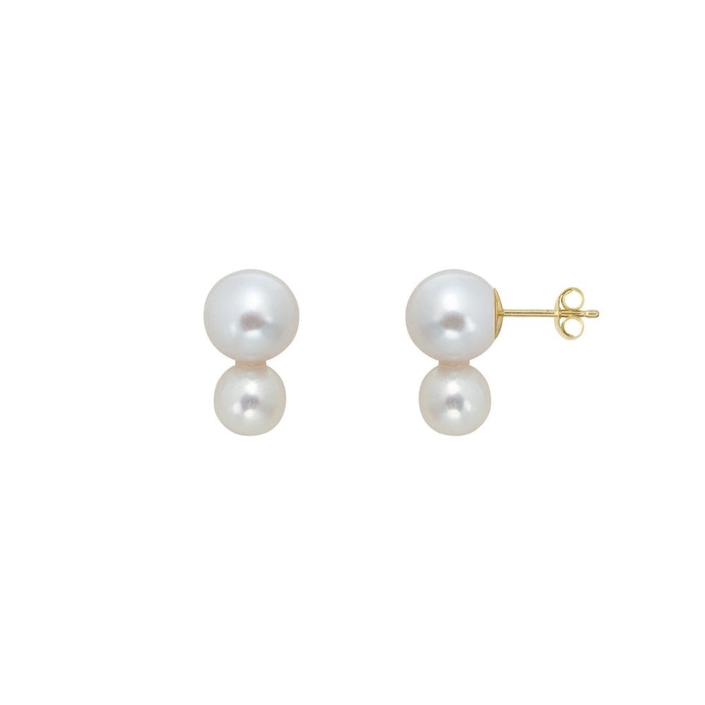 PLUA Medium White Pearl Studs - 9ct Yellow Gold