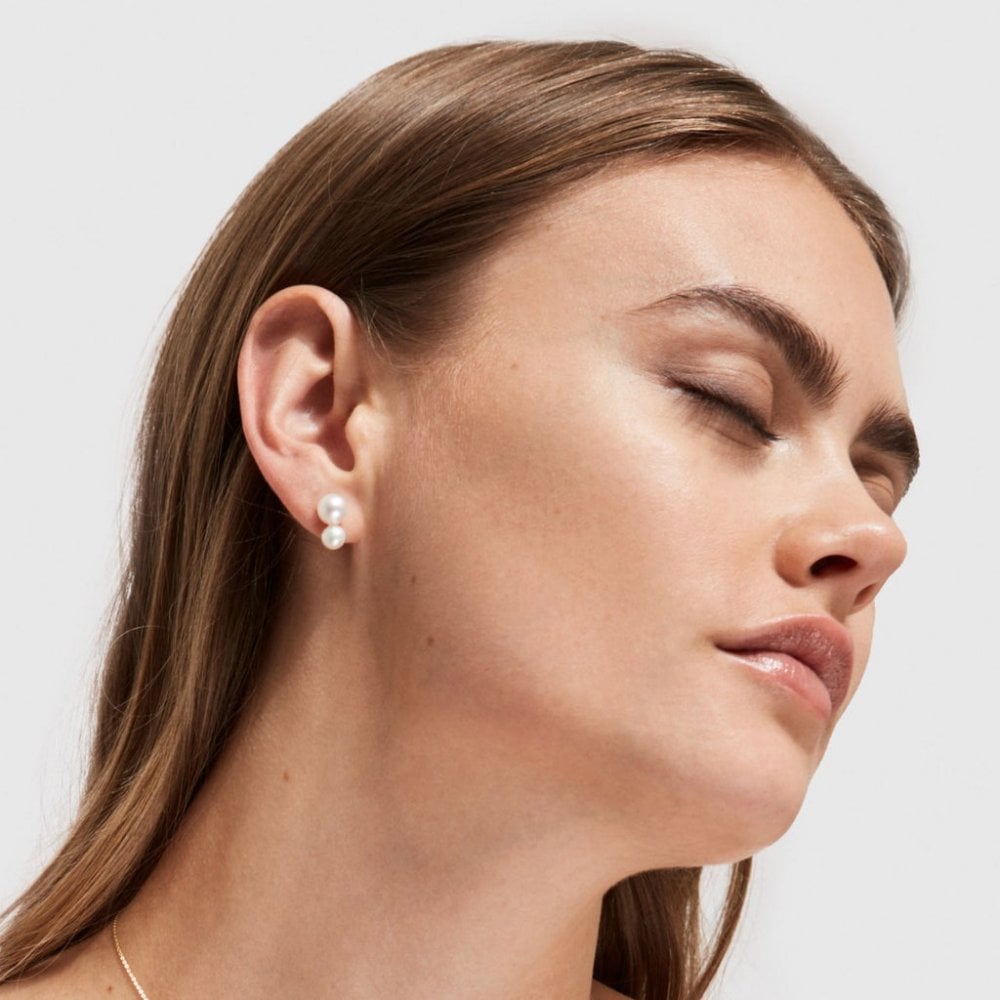 PLUA Medium White Pearl Studs - 9ct Yellow Gold