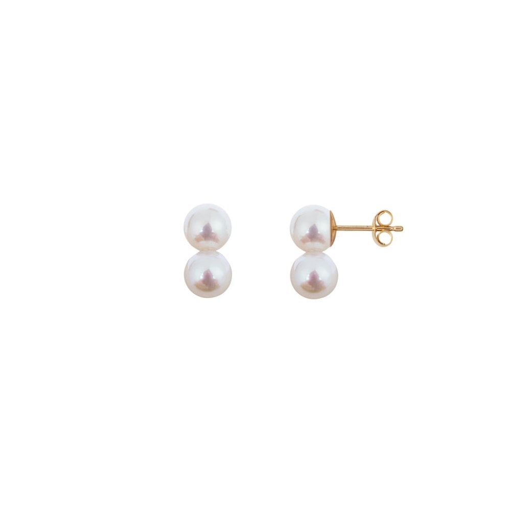 DUA Small White Pearl Studs - 9ct Yellow Gold
