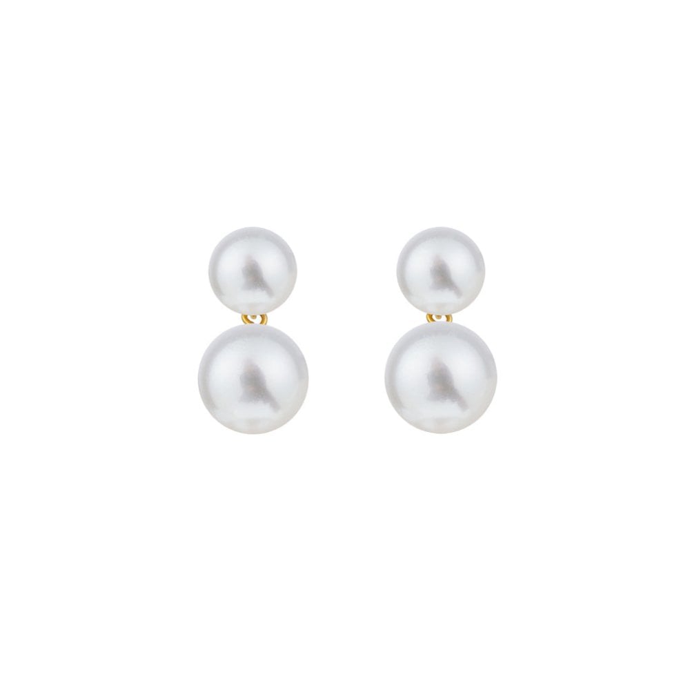 DUET Large White Pearl Stud - 9ct Yellow Gold