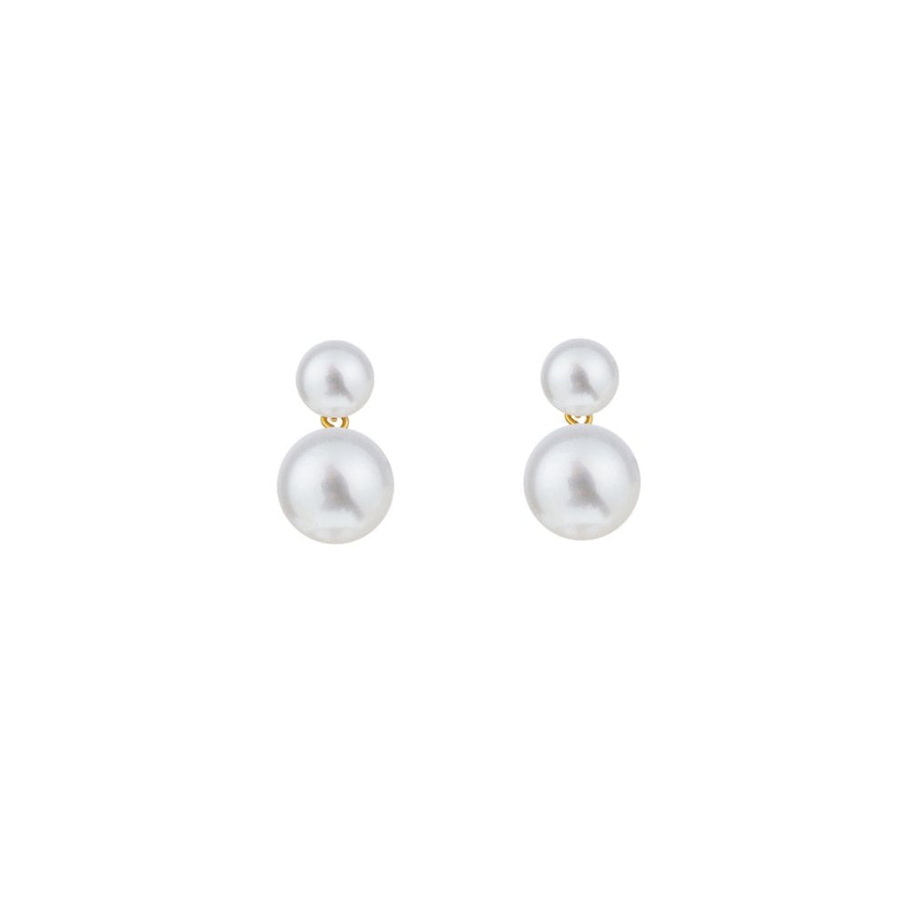 DUET Small White Pearl Stud - 9ct Yellow Gold