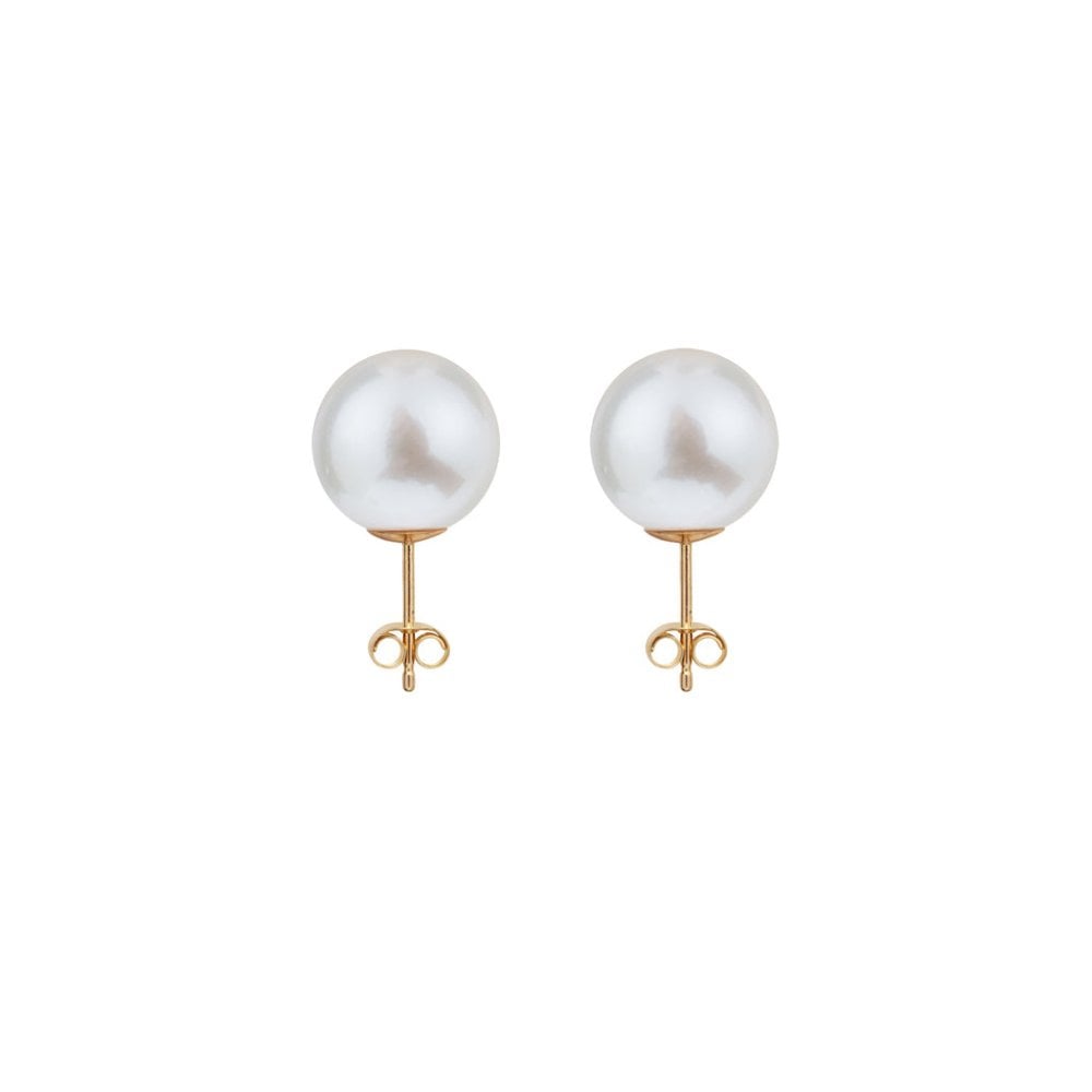 Classic Large White Pearl Studs - 9ct Yellow Gold