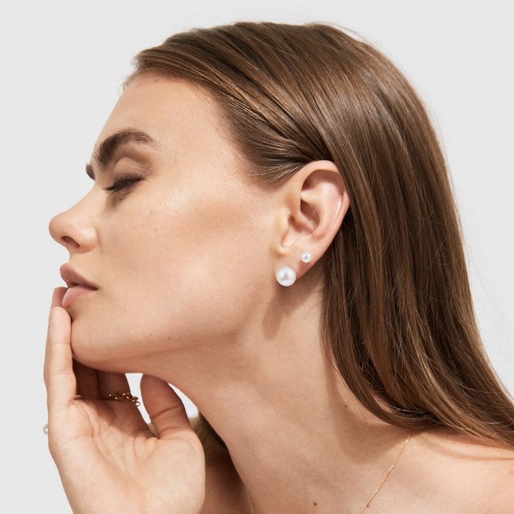 Classic Large White Pearl Studs - 9ct Yellow Gold