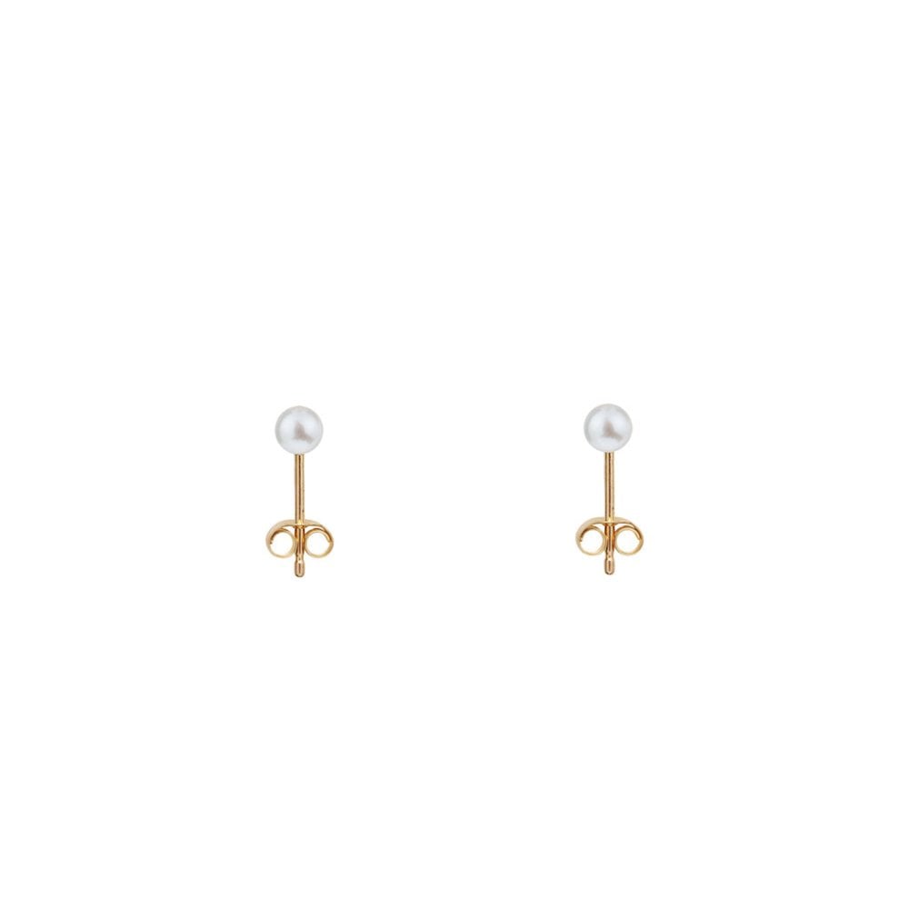 Classic X Small White Pearl Studs - 9ct Yellow Gold