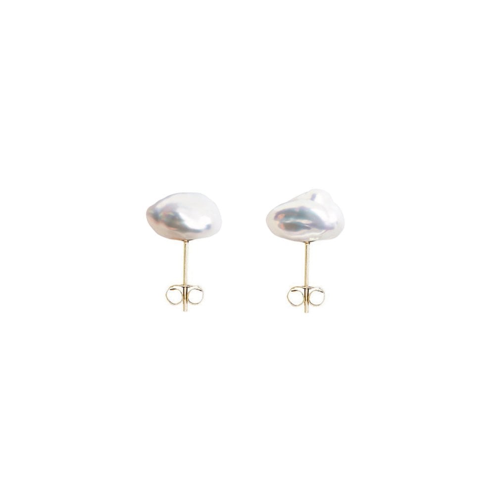 Large Mermaid Keshi Pearl Stud Earrings - 9ct Yellow Gold