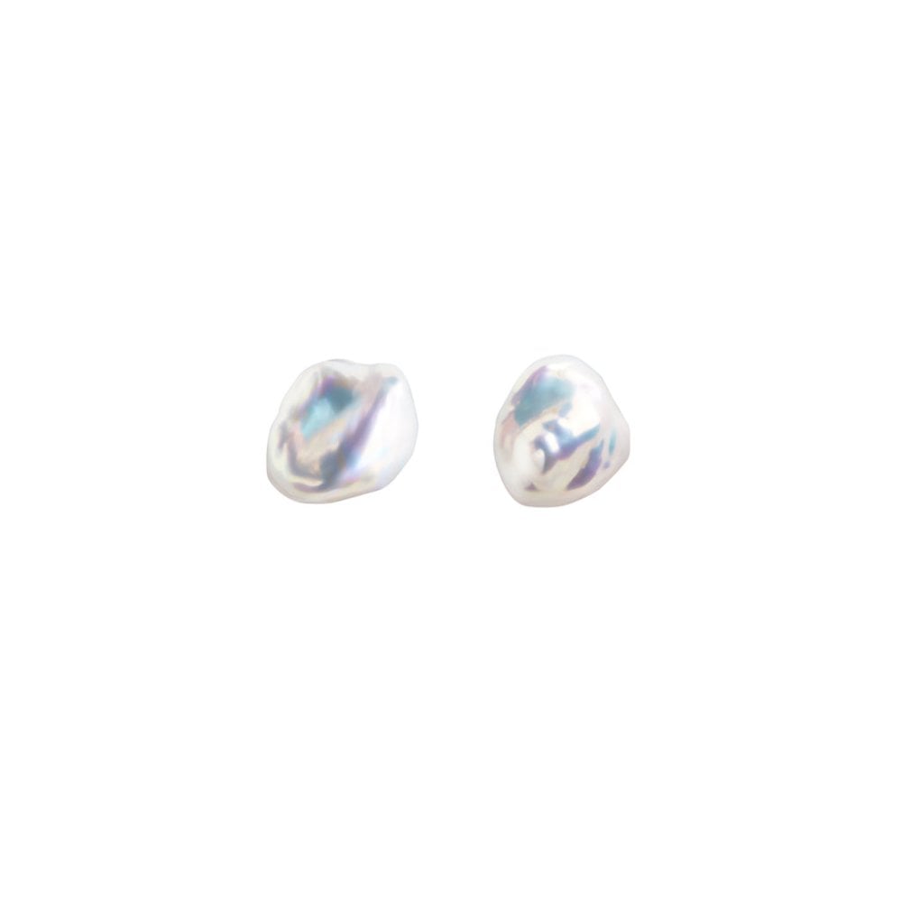 Large Mermaid Keshi Pearl Stud Earrings - 9ct Yellow Gold