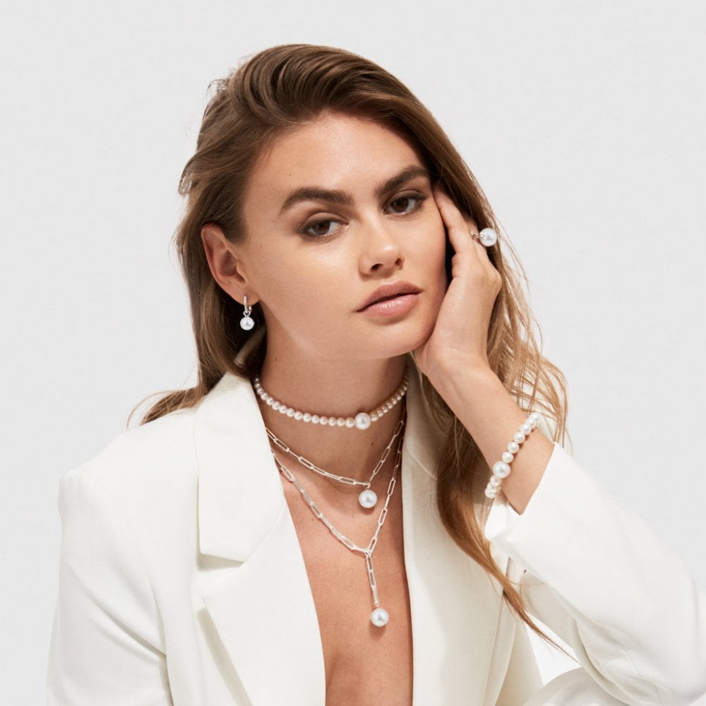 AETIA Large White Pearl Hoop Earrings - 925 Sterling Silver