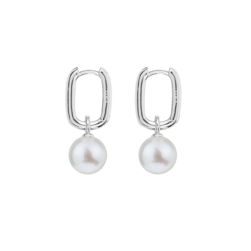 AETIA Medium White Pearl Hoop Earrings - 925 Sterling Silver