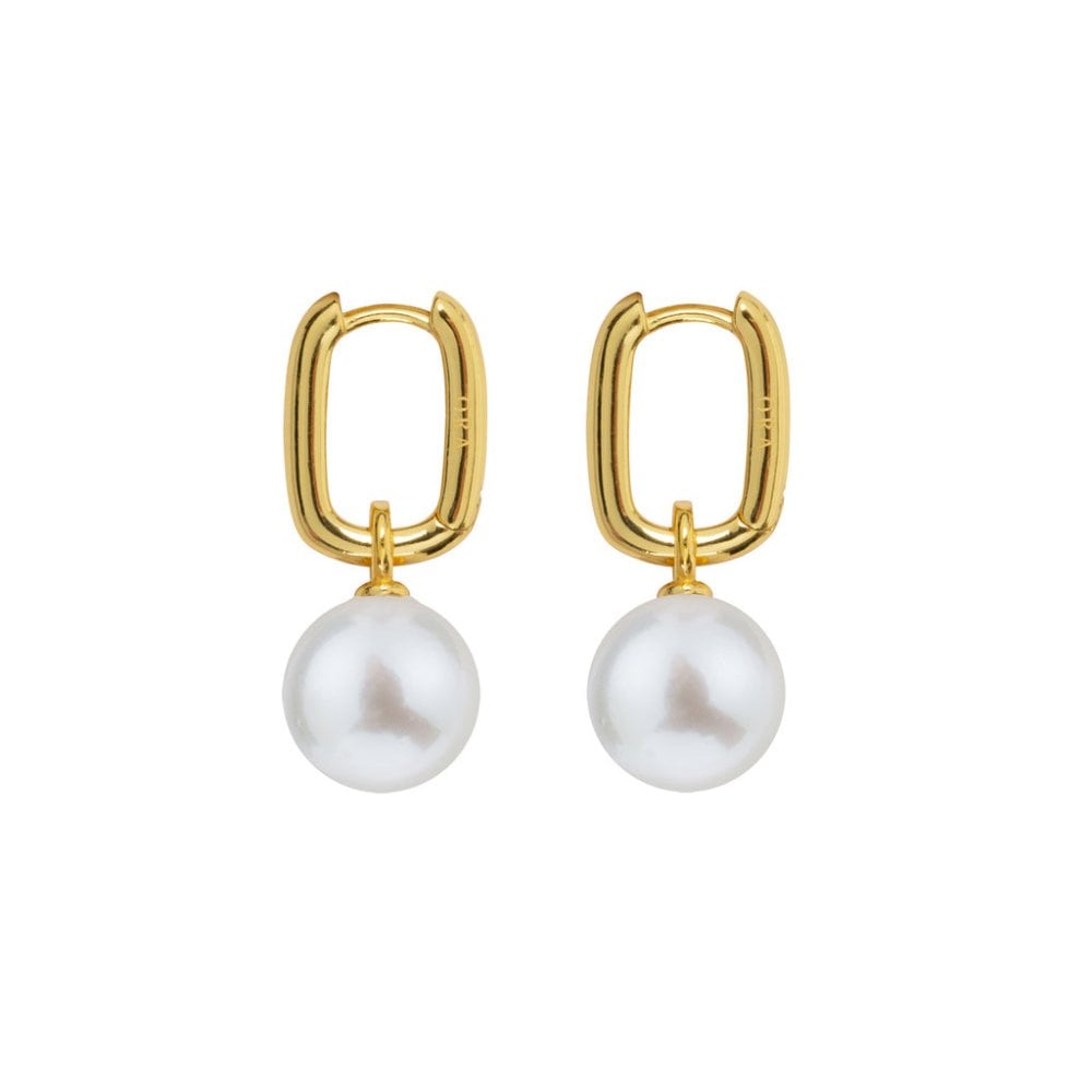 AETIA Large White Pearl Hoop Earrings - 14ct Gold Vermeil