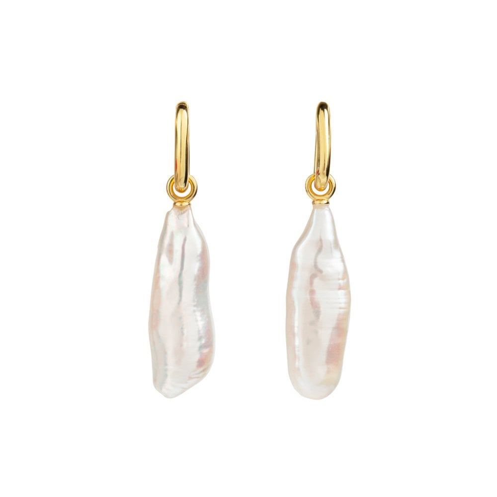 AETIA Long Baroque Pearl Hoop Earrings - 14ct Gold Vermeil