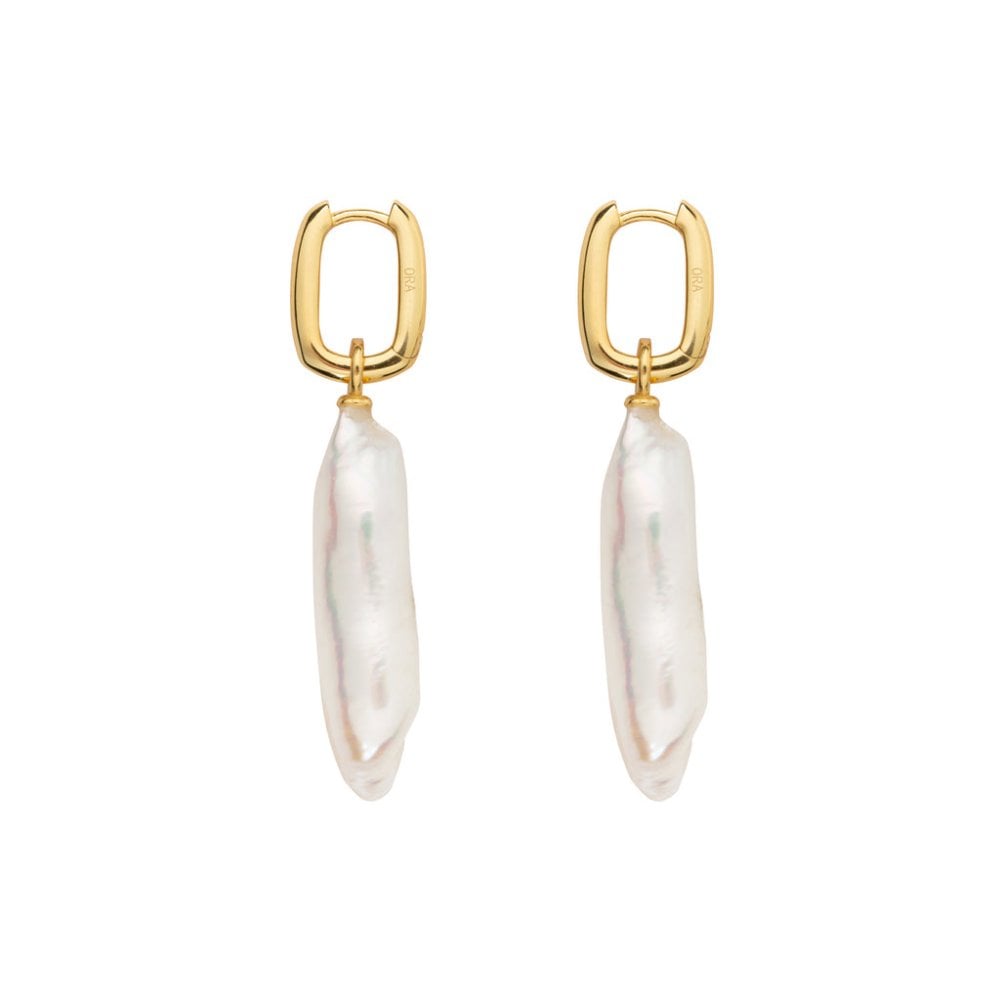 AETIA Long Baroque Pearl Hoop Earrings - 14ct Gold Vermeil