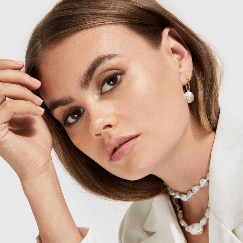 AETIA Keshi Pearl Hoop Earrings - 14ct Gold Vermeil