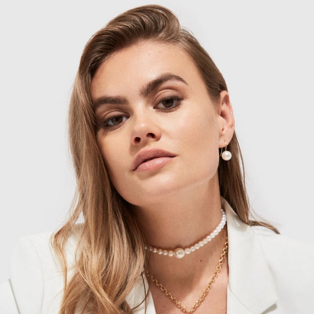 ARCHI Large White Pearl Hook Earrings - 9ct Yellow Gold