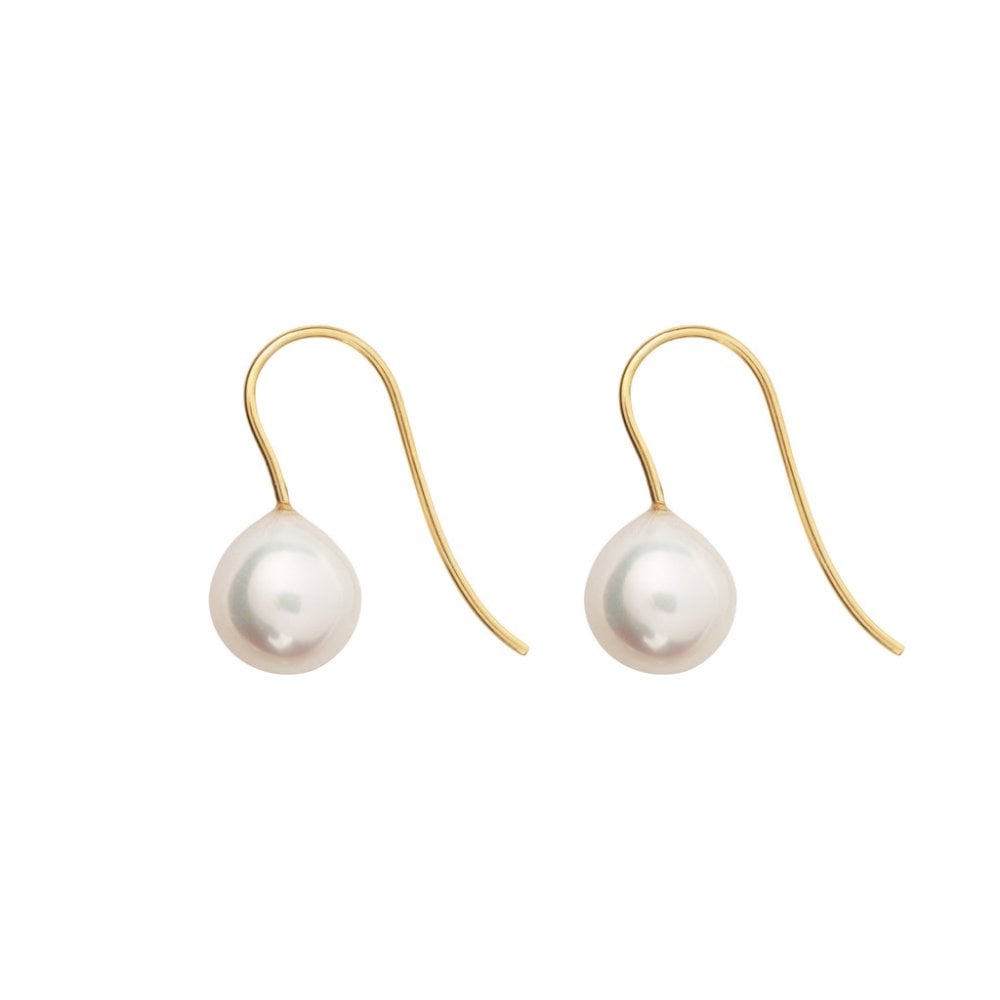 ARCHI Medium White Pearl Hook Earrings - 9ct Yellow Gold