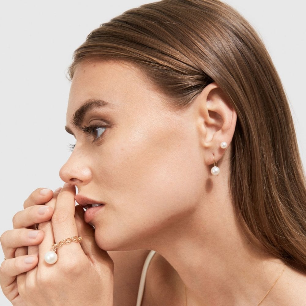 ARCHI Medium White Pearl Hook Earrings - 9ct Yellow Gold