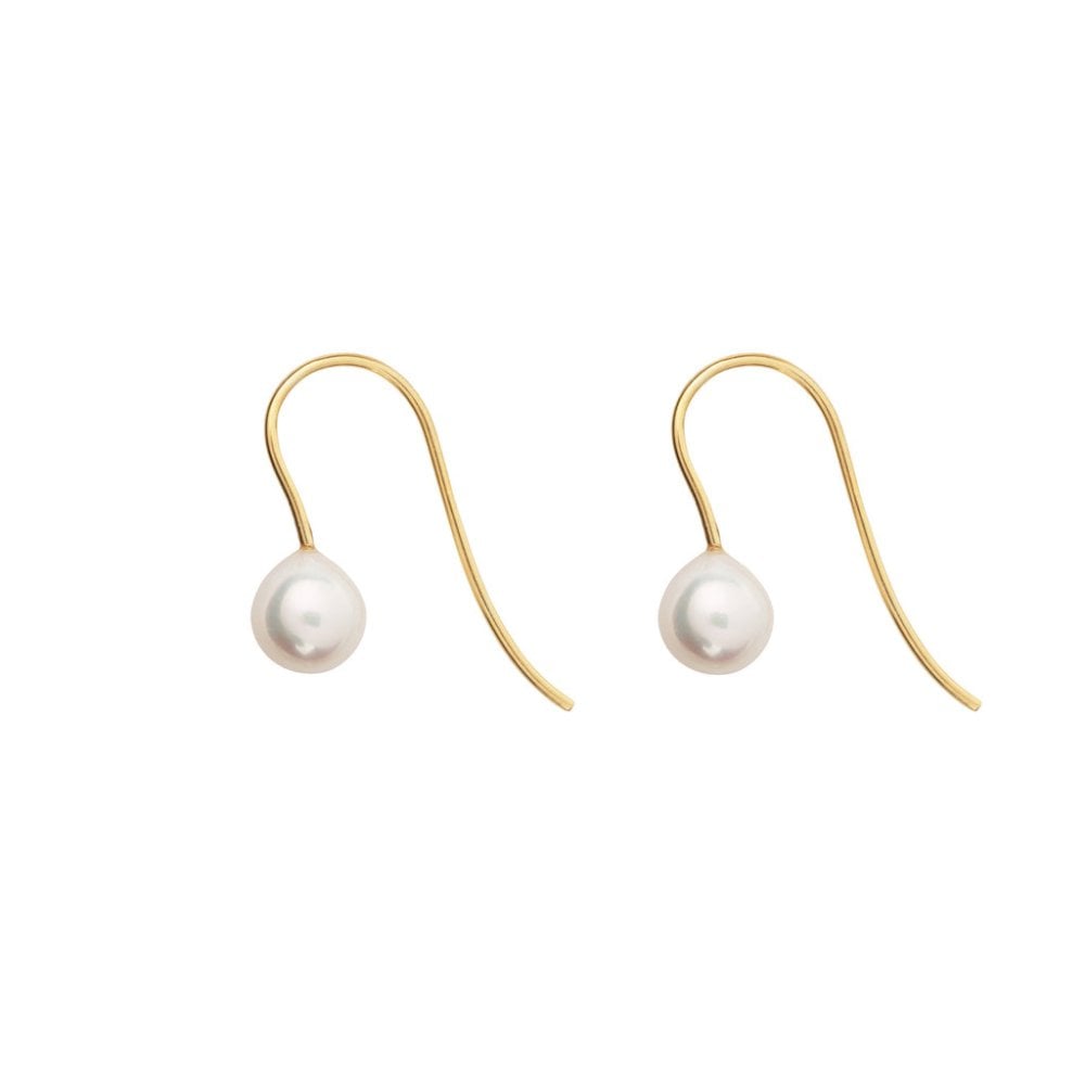 ARCHI Small White Pearl Hook Earrings - 9ct Yellow Gold