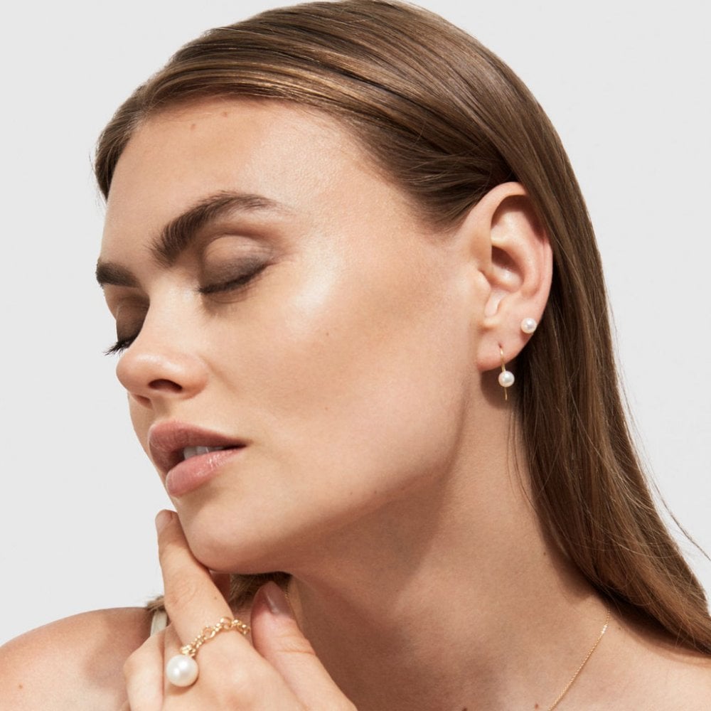 ARCHI Small White Pearl Hook Earrings - 9ct Yellow Gold