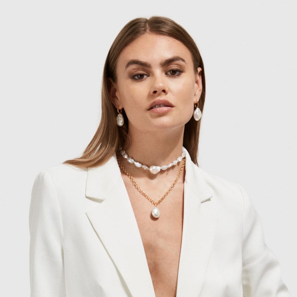 AELIA Flat Baroque Pearl Necklace - 14ct Gold Filled