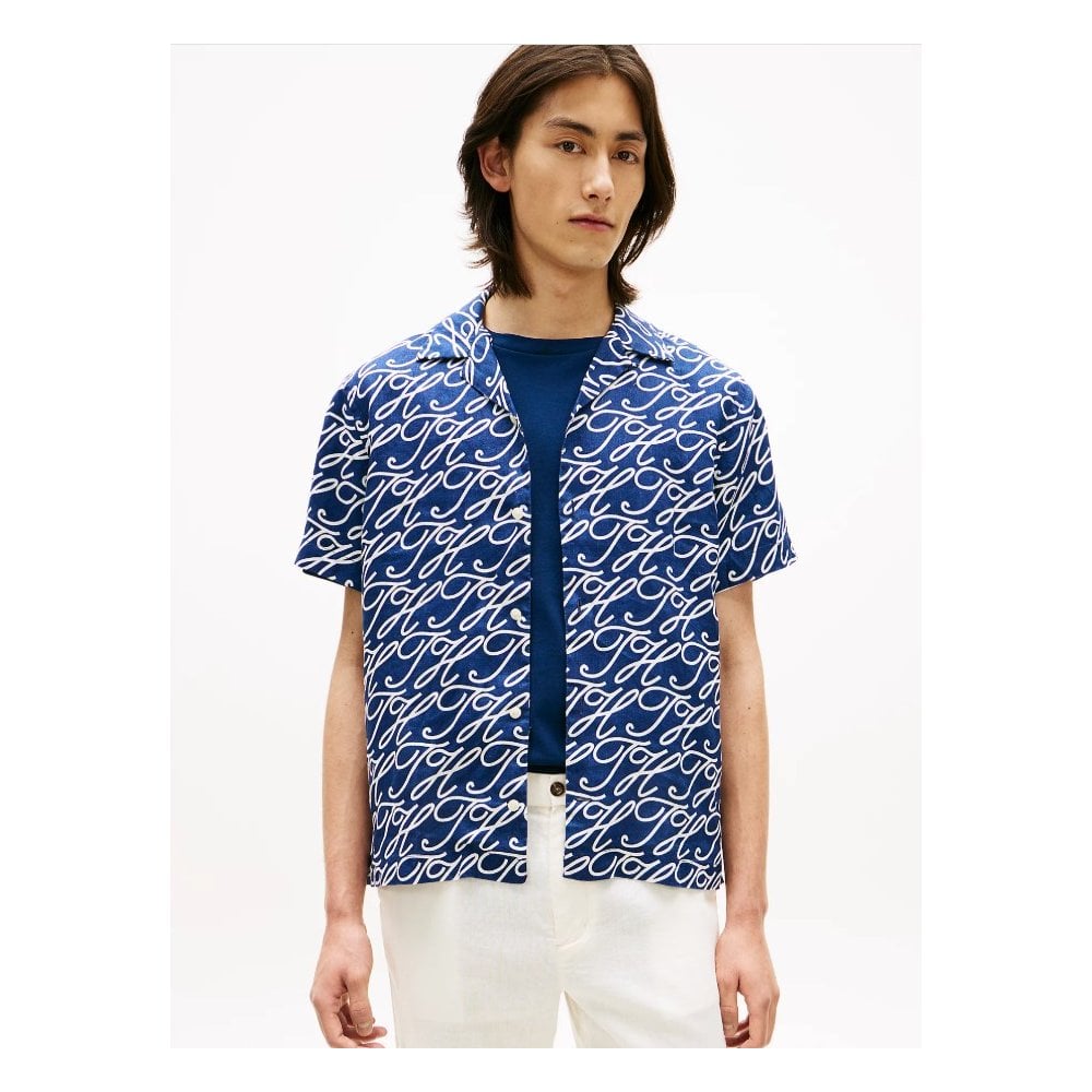 Regular Fit Linen Camp Collar Short Sleeve Shirt