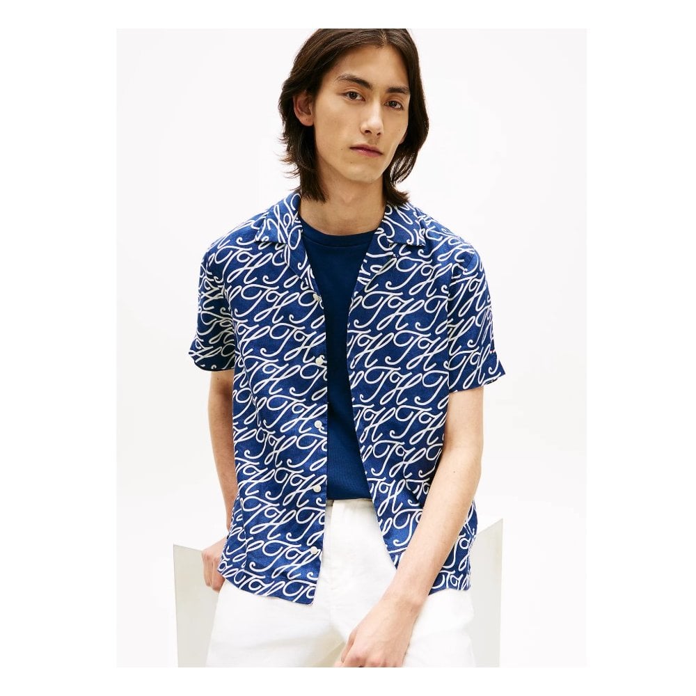 Regular Fit Linen Camp Collar Short Sleeve Shirt