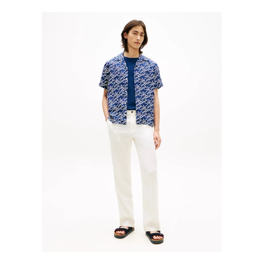 Regular Fit Linen Camp Collar Short Sleeve Shirt