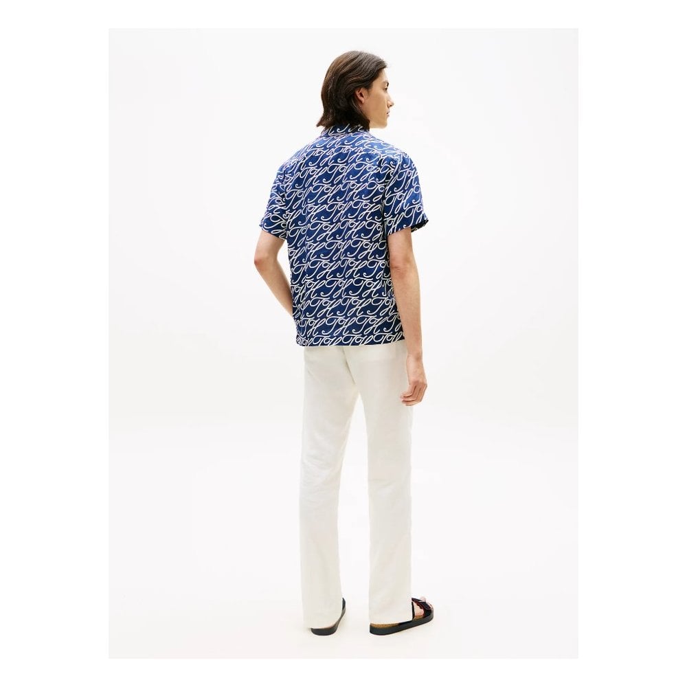 Regular Fit Linen Camp Collar Short Sleeve Shirt