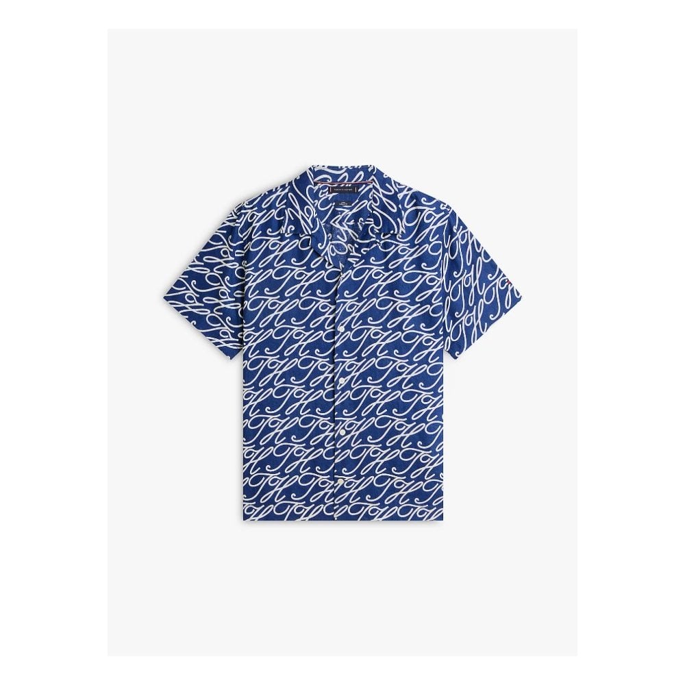 Regular Fit Linen Camp Collar Short Sleeve Shirt