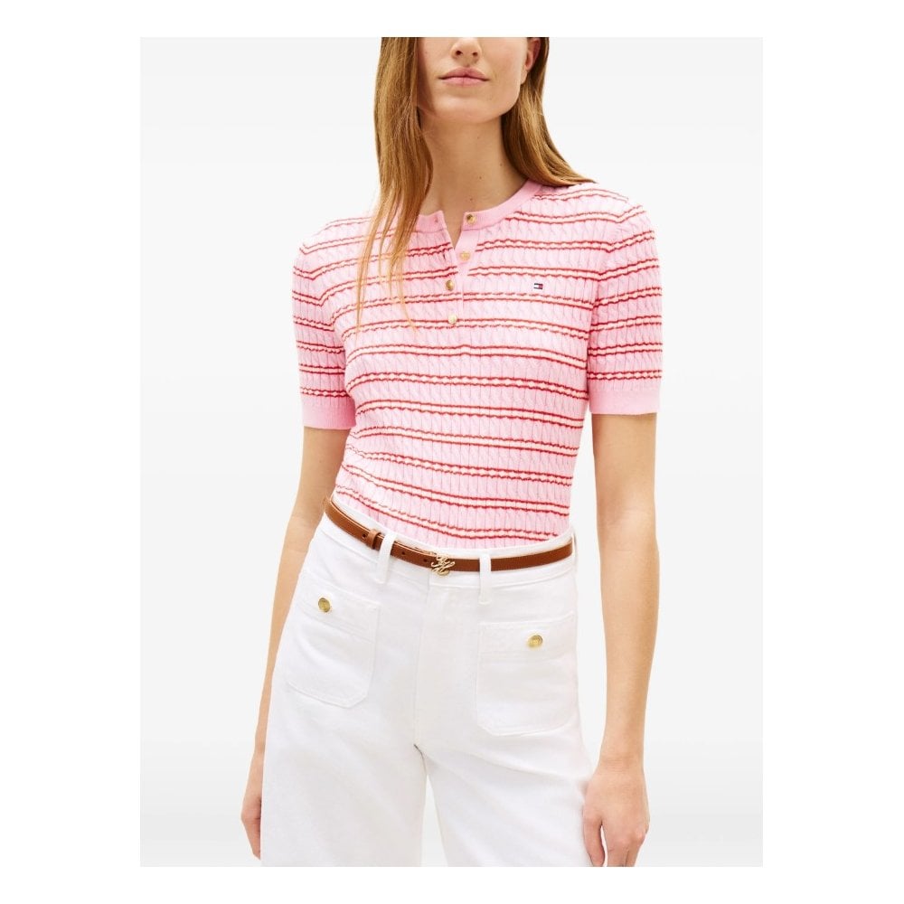 Pointelle Short Sleeve Polo Jumper