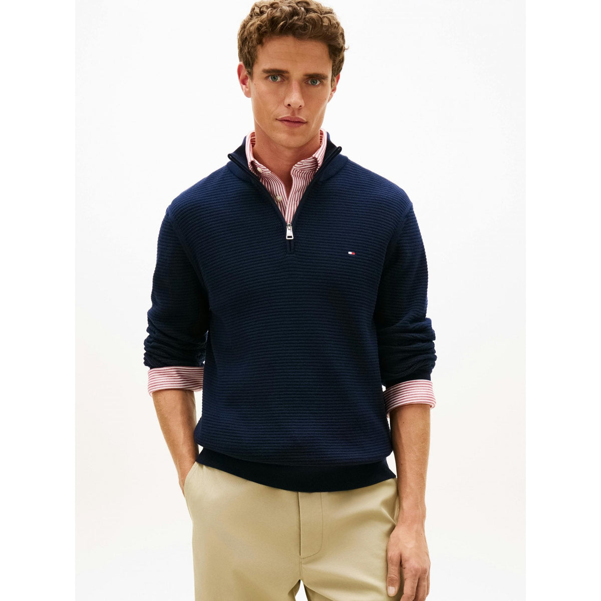 Textured Quarter Zip Mock Neck Jumper
