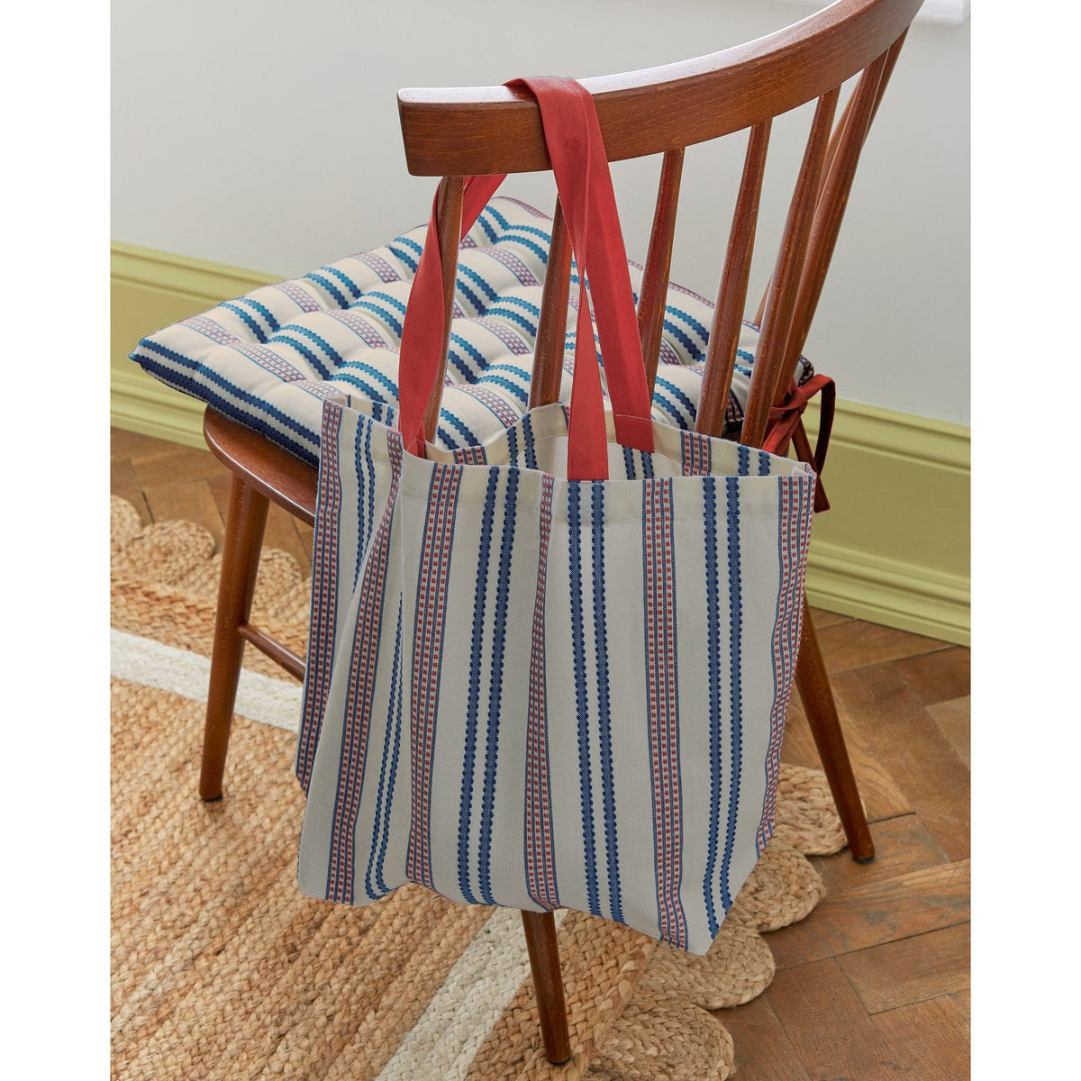 Ticking Stripe Woven Tote Bag