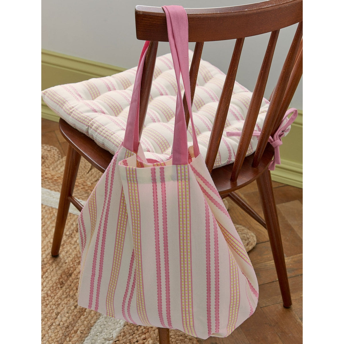 Ticking Stripe Woven Tote Bag