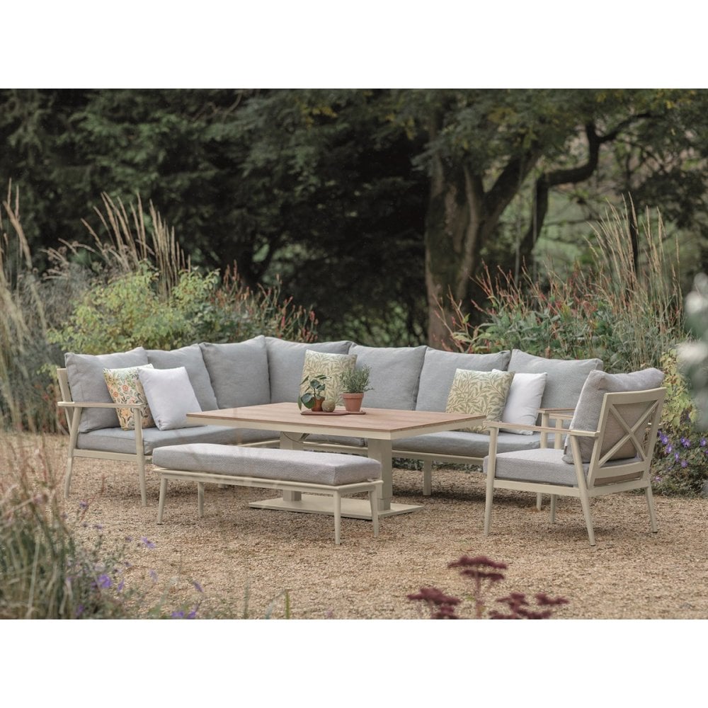 RHS Wisley Mocha L-Shape Sofa with Rectangle Piston Adjustable Height Table Bench & Chair