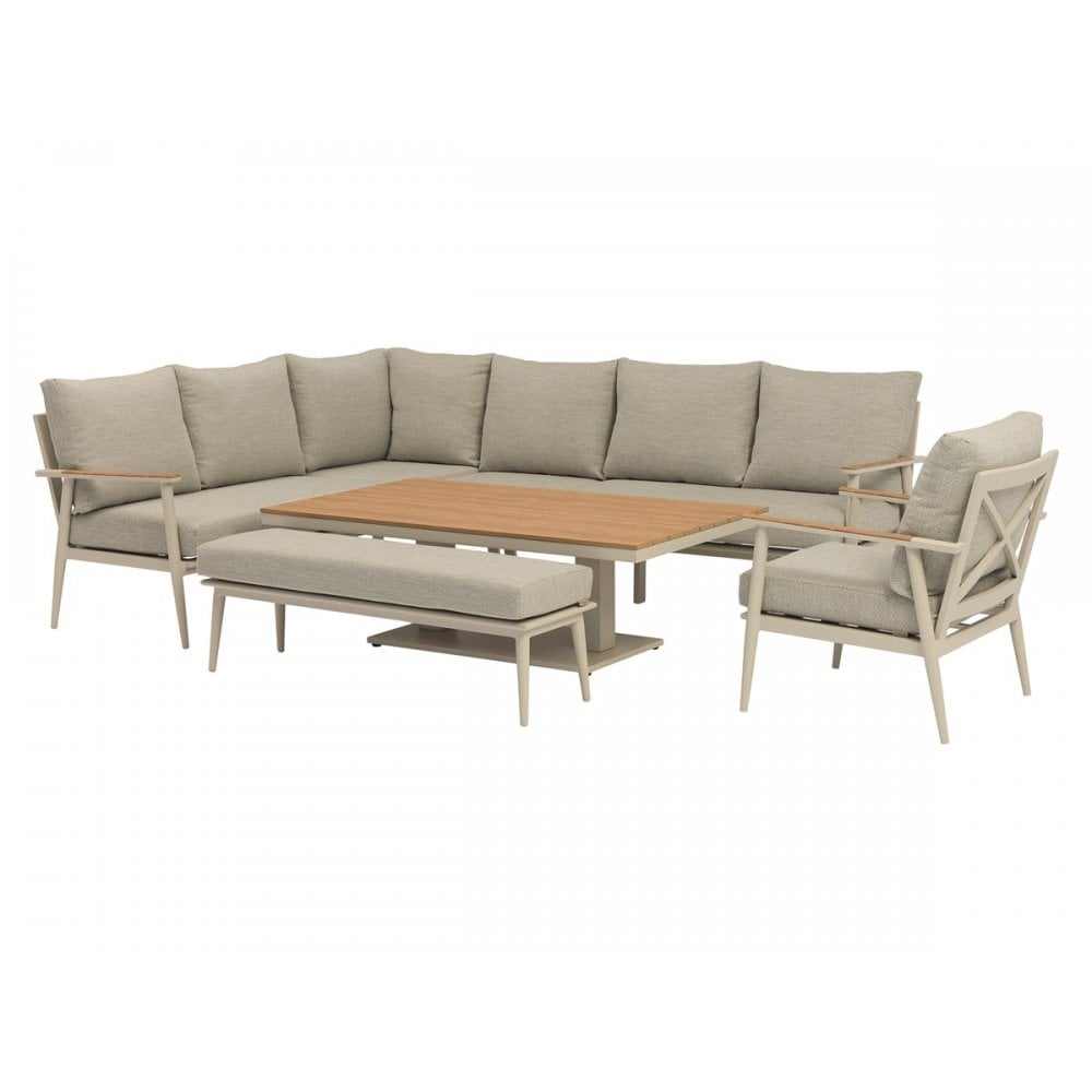 RHS Wisley Mocha L-Shape Sofa with Rectangle Piston Adjustable Height Table Bench & Chair