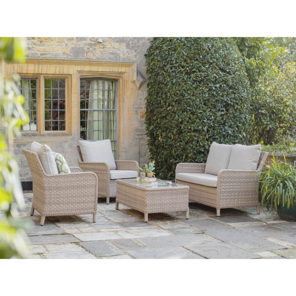 Patagonia Willow Rattan 2 Seater Sofa with Rectangle Coffee Table & 2 Armchairs