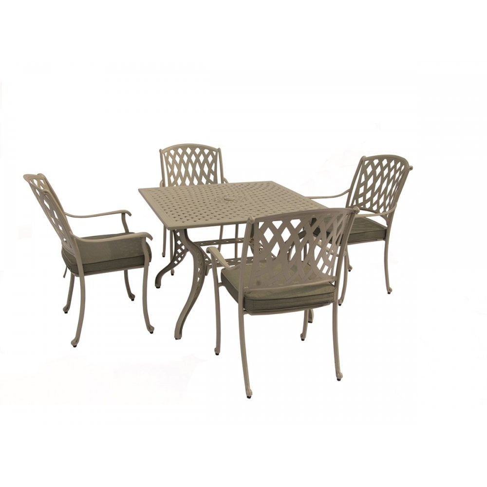 Rome Stone Cast Aluminium 4 Seat Square Dining Set