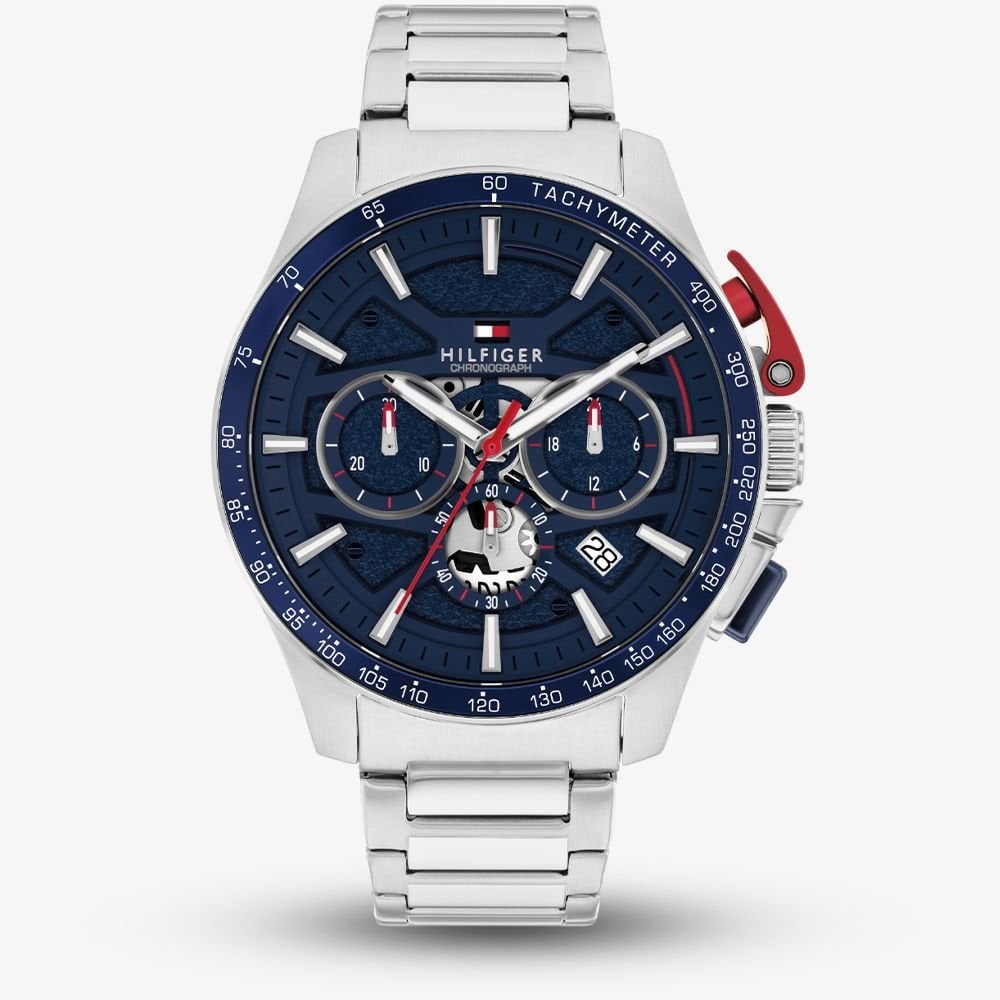 Bank Skeleton Chronograph Blue Bracelet Watch
