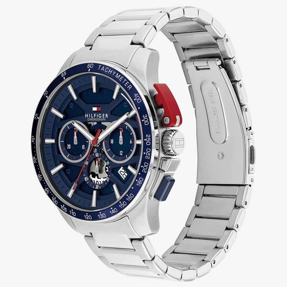 Bank Skeleton Chronograph Blue Bracelet Watch