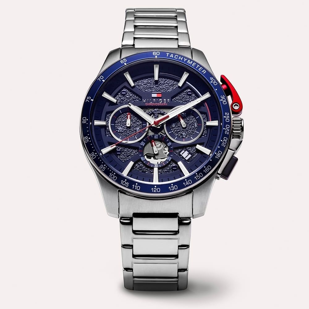Bank Skeleton Chronograph Blue Bracelet Watch