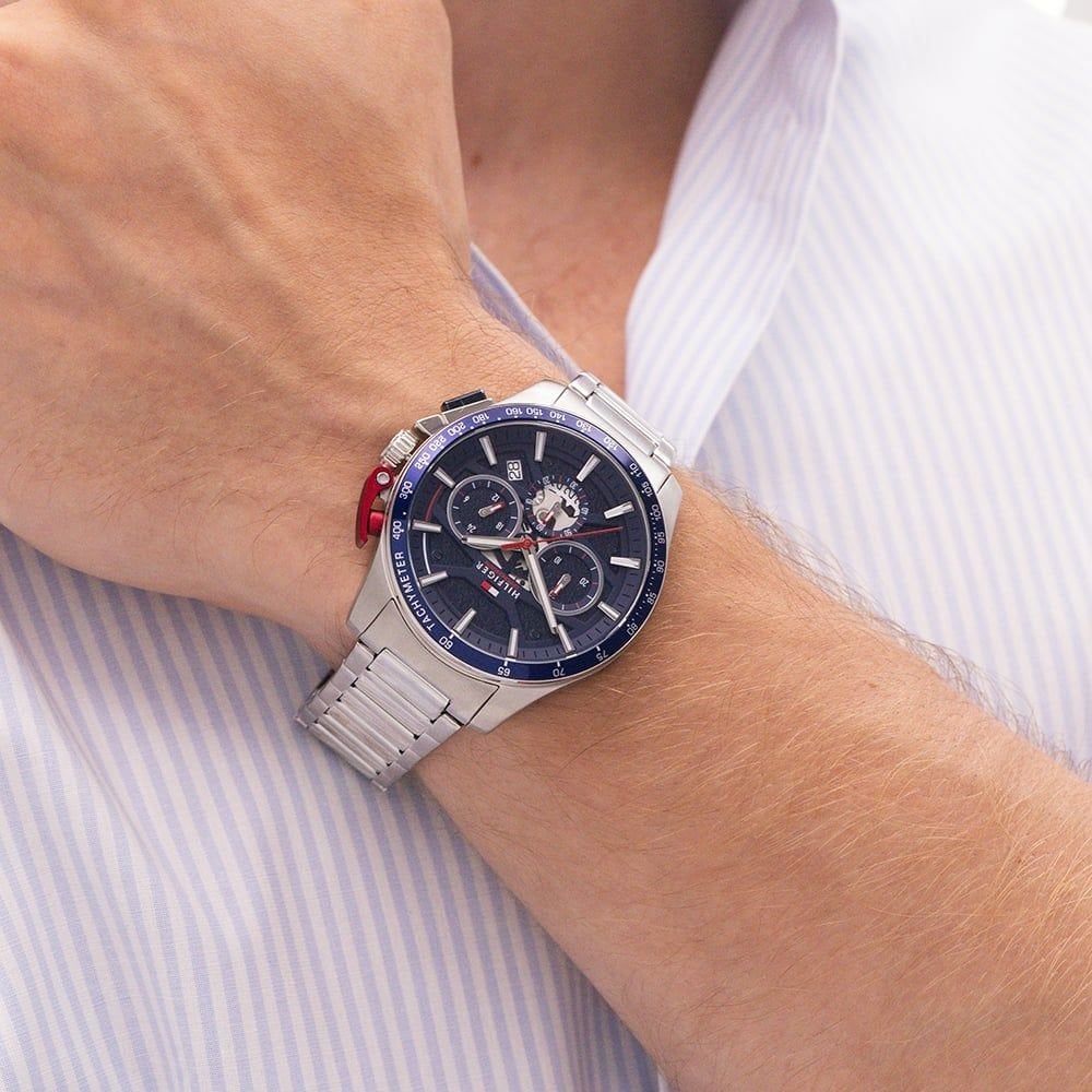 Bank Skeleton Chronograph Blue Bracelet Watch