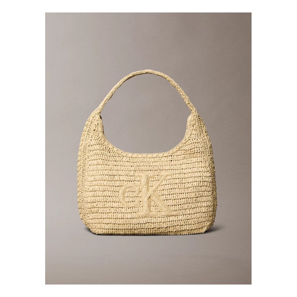 Bold Monogram Large Braided Raffia Shoulder Bag