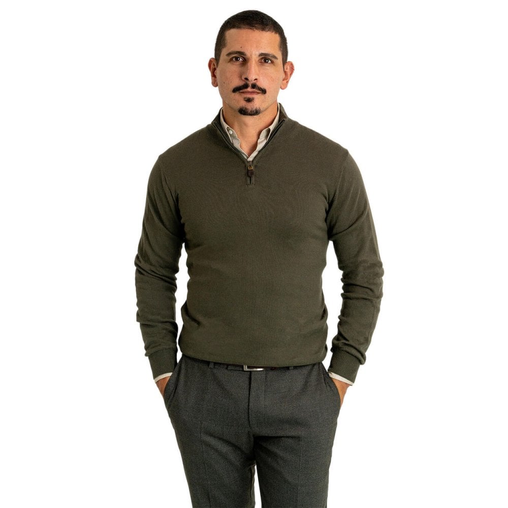 Cotton Cashmere Zip Neck Jumper