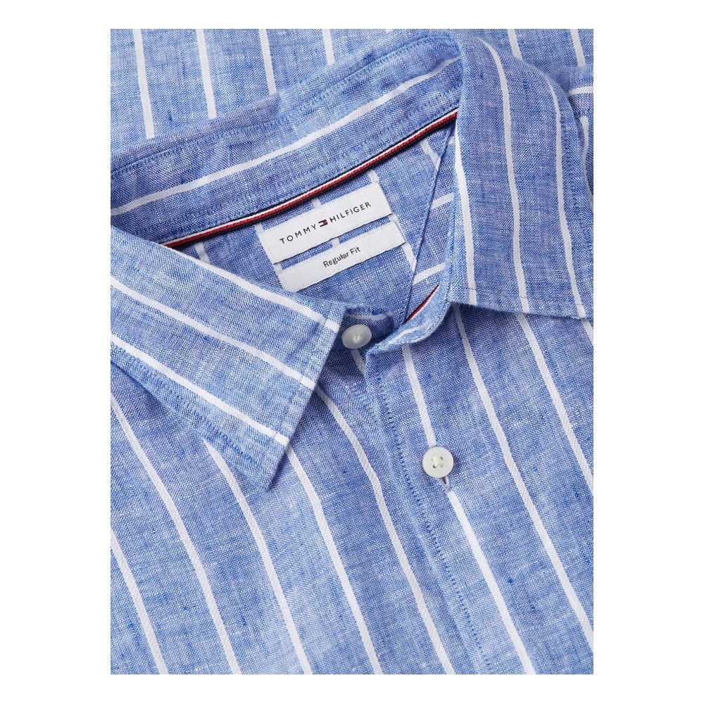 Regular Fit Textured Stripe Pure Linen Shirt